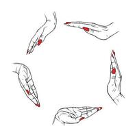 grandes vermelho unhas mão desenhado gesto esboço vetor ilustração linha arte