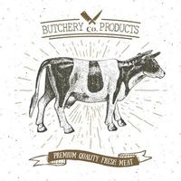 açougueiro emblema vintage produtos de carne bovina, estilo retrô de modelo de logotipo de açougue. design vintage para design de logotipo, etiqueta, emblema e marca. ilustração vetorial vetor