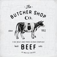 açougueiro emblema vintage produtos de carne bovina, estilo retrô de modelo de logotipo de açougue. design vintage para design de logotipo, etiqueta, emblema e marca. ilustração vetorial vetor