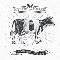 açougueiro emblema vintage produtos de carne bovina, estilo retrô de modelo de logotipo de açougue. design vintage para design de logotipo, etiqueta, emblema e marca. ilustração vetorial vetor