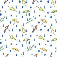 gotas de chuva e padrão sem emenda de guarda-chuva. mão desenhada ilustração vetorial. vetor