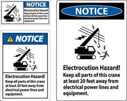 aviso prévio placa eletrocussão perigo, manter todos partes do isto guindaste às ao menos 20 pés longe a partir de elétrico poder linhas e equipamento vetor