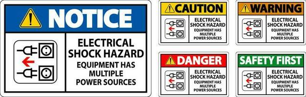 Perigo placa elétrico choque perigo, equipamento tem múltiplo poder fontes vetor