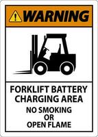 Atenção placa empilhadeira bateria cobrando área, não fumar ou aberto chama vetor