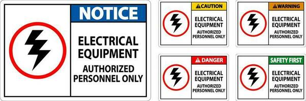 elétrico segurança placa perigo, elétrico equipamento autorizado pessoal só vetor