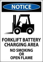 aviso prévio placa empilhadeira bateria cobrando área, não fumar ou aberto chama vetor