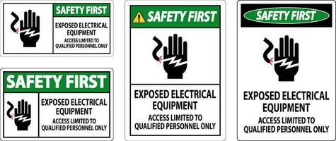 segurança primeiro placa exposto elétrico equipamento, Acesso limitado para qualificado pessoal só vetor