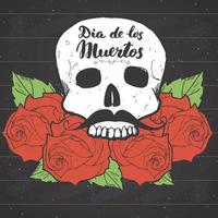 dia dos mortos, citação de letras com caveira e rosas desenhadas à mão, rótulo vintage, design de tipografia ou impressão de t-shirt, ilustração vetorial vetor