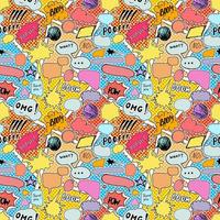 Seamless pattern background com balões de fala de quadrinhos desenhados à mão, ilustração vetorial vetor