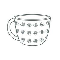 pratos. amarelo caneca com floral ornamento. linha arte. vetor