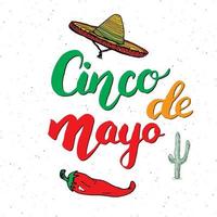 letras de mão feliz cinco de mayo cartão. feriado mexicano. ilustração vetorial isolada no fundo branco. vetor