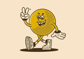 mascote personagem Projeto do amarelo bola é caminhando alegremente vetor