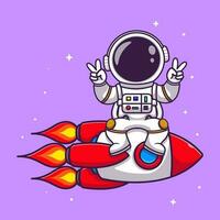 astronauta bonito montando ilustração de ícone de vetor de desenhos animados de foguete. ciência tecnologia ícone conceito isolado vetor premium. estilo de desenho animado plano