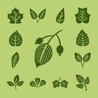 pacote de folhas de outono em estilo de silhueta em fundo verde vetor