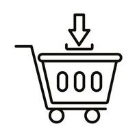 carrinho de compras com ícone de estilo de linha de seta para baixo vetor