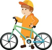 personagem do uma Garoto segurando uma bicicleta. vetor