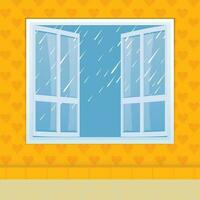 Visão do queda chuvas a partir de a aberto janela. vetor