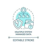 múltiplo sistema gerenciou dados turquesa conceito ícone. em formação armazenamento questão abstrato idéia fino linha ilustração. isolado esboço desenho. editável acidente vascular encefálico vetor