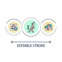 saudável hábitos para bem estar ciclo conceito ícone. melhorar seu estilo de vida. levando Cuidado do você mesmo abstrato idéia fino linha ilustração. isolado esboço desenho. editável acidente vascular encefálico vetor