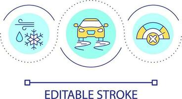 escorregadio estrada precaução ciclo conceito ícone. estrada acidente prevenção. extremo clima condição abstrato idéia fino linha ilustração. isolado esboço desenho. editável acidente vascular encefálico vetor