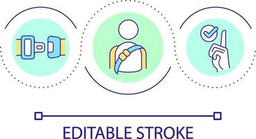 apertar assento cintos ciclo conceito ícone. prejuízo prevenção. passageiro e motorista proteção dispositivo abstrato idéia fino linha ilustração. isolado esboço desenho. editável acidente vascular encefálico vetor