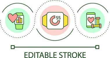 saúde monitoramento com Móvel dispositivos ciclo conceito ícone. inscrição para fitness. batimento cardiaco ao controle abstrato idéia fino linha ilustração. isolado esboço desenho. editável acidente vascular encefálico vetor