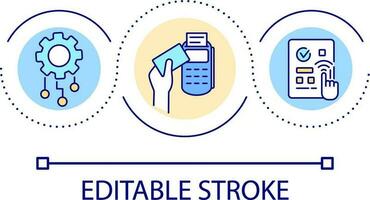 sem fio Forma de pagamento sistemas ciclo conceito ícone. seguro bancário tecnologia. financeiro operações abstrato idéia fino linha ilustração. isolado esboço desenho. editável acidente vascular encefálico vetor