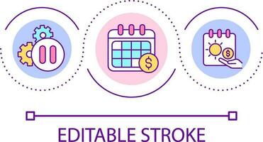 lucro cronograma ciclo conceito ícone. pago trabalhos turnos e período de férias. empregado salário agenda abstrato idéia fino linha ilustração. isolado esboço desenho. editável acidente vascular encefálico vetor