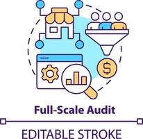 cheio escala auditar conceito ícone. o negócio análise. conectados fazer compras gestão serviço abstrato idéia fino linha ilustração. isolado esboço desenho. editável acidente vascular encefálico vetor