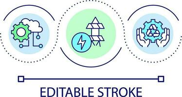 sustentável tecnologia e poder ciclo conceito ícone. virtual dados armazenar. digital nuvem abstrato idéia fino linha ilustração. isolado esboço desenho. editável acidente vascular encefálico vetor