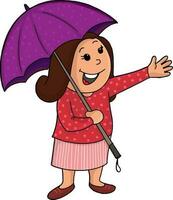 senhora personagem segurando uma roxa guarda-chuva. vetor