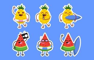 conjunto de ícones de melancia e abacaxi vetor