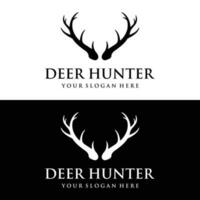 veado galhadas e vintage veado cabeça logotipo modelo design.logotipo para distintivo, veado caçador, aventura e animais selvagens. vetor