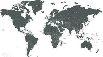 mundo mapa cinzento e branco com cidades e países vetor ilustração