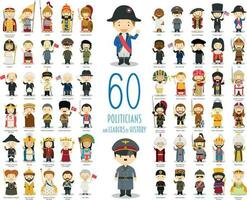 crianças vetor personagens coleção. conjunto do 60. relevante políticos e líderes do história dentro desenho animado estilo.