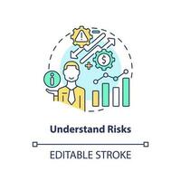 Compreendo riscos conceito ícone. mercado analisando. investimento expectativa abstrato idéia fino linha ilustração. isolado esboço desenho. editável acidente vascular encefálico vetor