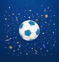 bola de futebol em fundo azul com confete vetor