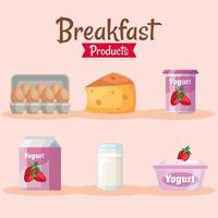 pacote de seis ícones de produtos de conjunto de café da manhã delicioso vetor