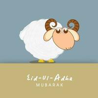 eid-ul-adha Mubarak poster ou cumprimento cartão com desenho animado ovelha personagem em cinzento e laranja fundo. vetor