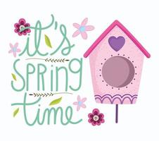cartão de decoração de flores de casa de pássaro na primavera vetor