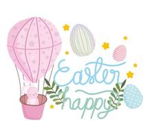 Feliz Páscoa coelho fofo em desenho de ovo de balão de ar vetor