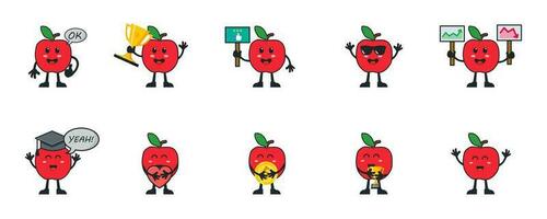 conjunto coleção fofa maçã vermelho mascote desenho animado vetor