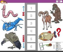 jogo educativo com grandes e pequenos animais de desenho animado vetor