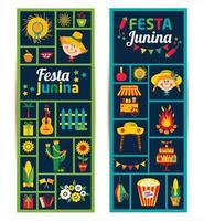 festa junina vila festival em ícones da américa latina definidos em banner vetor