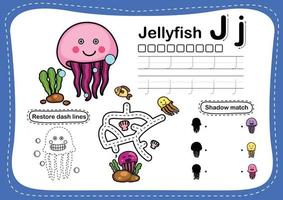 letra do alfabeto água-viva exercício com ilustração vetorial de vocabulário de desenho animado vetor