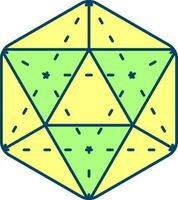 plano estilo icosaedro ícone dentro verde e amarelo cor. vetor