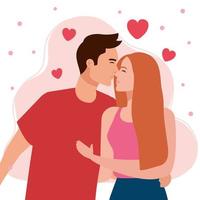 casal de jovens amantes se beijando com padrão de coração vetor