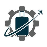 viagem agência logotipo com engrenagem roda dentada e bagagem vetor ilustração