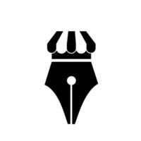 conceito de logotipo de loja de caneta caneta bico com ilustração do ícone do vetor do telhado da loja