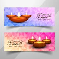 Feliz diwali diya óleo lâmpada festival cabeçalhos cenografia vector